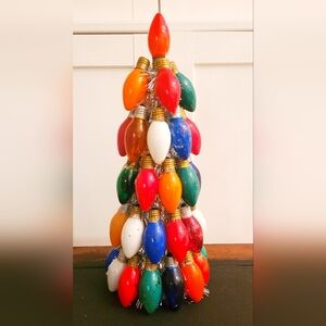 Handmade vintage tinsel and lightbulb Christmas tree decoration 15"